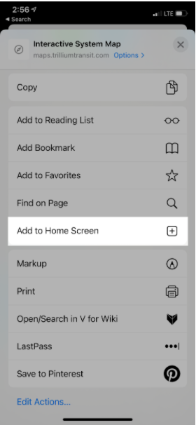 Step two: Press the Share button and select “Add to Home Screen”